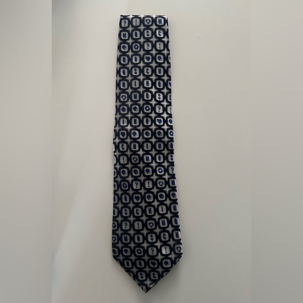 Moschino Navy and Silver Patterned Tie
